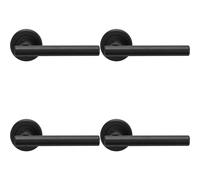 4x PAIR Straight T Bar Handle on Round Rose Concealed Fix Matt Black Finish Loops Black One Size