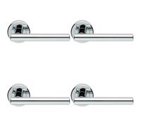 4x PAIR Straight T Bar Handle on Round Rose Concealed Fix Polished Chrome