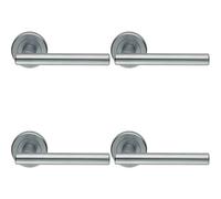 4x PAIR Straight T Bar Handle on Round Rose Concealed Fix Satin Chrome