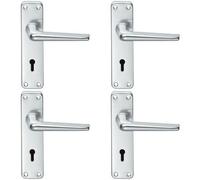 4x PAIR Straight Tapered Handle on Lock Backplate 152 x 41mm Satin Aluminium