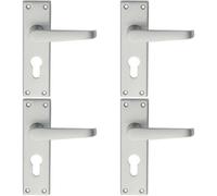 4X Pair Straight Victorian Handle On Euro Lock Backplate 150 X 43mm Satin Chrome