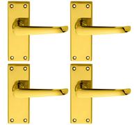 4x PAIR Straight Victorian Handle on Latch Backplate 150 x 42mm Polished Brass