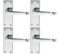 4x PAIR Straight Victorian Handle on Latch Backplate 150 x 42mm Polished Chrome