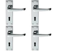4X Pair Straight Victorian Handle On Lock Backplate 150 X 42mm Polished Chrome
