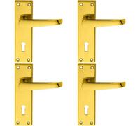 4x PAIR Straight Victorian Handle on Lock Backplate 150 x 43mm Polished Brass