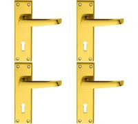 4x PAIR Straight Victorian Handle on Lock Backplate 150 x 43mm Polished Brass