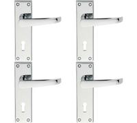 4X Pair Straight Victorian Handle On Lock Backplate 150 X 43mm Polished Chrome