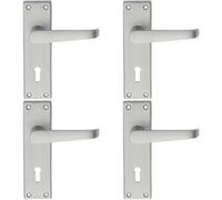 Loops 4x PAIR Straight Victorian Handle on Lock Backplate 150 x 43mm Satin Chrome Loops Multicolor