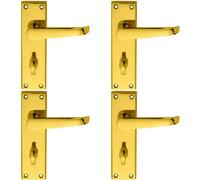 4x PAIR Straight Victorian Lever on Bathroom Backplate 150 x 43mm Polished Brass