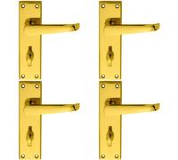 4x PAIR Straight Victorian Lever on Bathroom Backplate 150 x 43mm Polished Brass