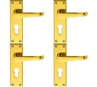 4x PAIR Straight Victorian Lever on Euro Lock Backplate 150 x 43mm Brass