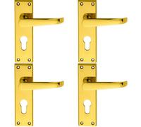 Loops 4x PAIR Straight Victorian Lever on Euro Lock Backplate 150 x 43mm Brass in Metallics Loops Metallics