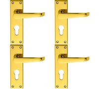 4x PAIR Straight Victorian Lever on Euro Lock Backplate 150 x 43mm Brass
