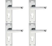 4x PAIR Straight Victorian Lever on Euro Lock Backplate 150 x 43mm Chrome