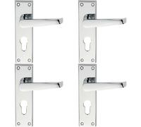 4x PAIR Straight Victorian Lever on Euro Lock Backplate 150 x 43mm Chrome