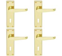 4X Pair Victorian Flat Lever On Lock Backplate Handle 150 X 42mm Polished Brass