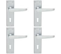 4x PAIR Victorian Flat Lever on Lock Backplate Handle 150 x 42mm Satin Chrome