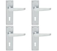 4x PAIR Victorian Flat Lever on Lock Backplate Handle 150 x 42mm Satin Chrome Loops Multi One Size