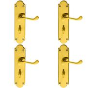 4x PAIR Victorian Scroll Handle on Bathroom Backplate 205 x 49mm Polished Brass