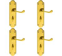 4X Pair Victorian Scroll Handle On Bathroom Backplate 205 X 49mm Polished Brass