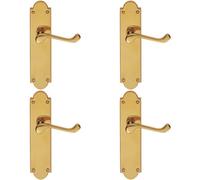 4X Pair Victorian Scroll Handle On Latch Backplate 205 X 49mm Polished Brass