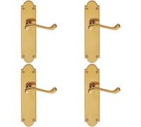 4x PAIR Victorian Scroll Handle on Latch Backplate 205 x 49mm Polished Brass