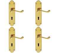4x PAIR Victorian Scroll Handle on Lock Backplate 205 x 49mm Polished Brass