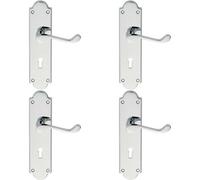 4x PAIR Victorian Scroll Handle on Lock Backplate 205 x 49mm Polished Chrome