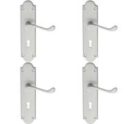 4X Pair Victorian Scroll Handle On Lock Backplate 205 X 49mm Satin Chrome