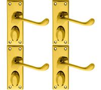 4x PAIR Victorian Scroll Handle on Privacy Backplate 118 x 43mm Polished Brass