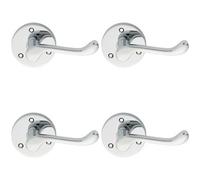 4x PAIR Victorian Scroll Lever on 58mm Round Rose Polished Chrome Door Handle