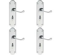 4x PAIR Victorian Scroll Lever on Bathroom Backplate 205 x 49mm Polished Chrome
