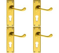 4x PAIR Victorian Scroll Lever on Euro Lock Backplate 150 x 43mm Polished Brass