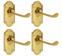 Loops 4x PAIR Victorian Scroll Lever on Short Latch Backplate 112 x 48mm Brass in Metallics Loops Metallics
