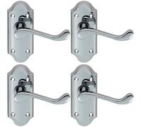 4x PAIR Victorian Scroll Lever on Short Latch Backplate 112 x 48mm Chrome