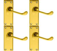 4x PAIR Victorian Scroll Lever on Short Latch Backplate 118 x 43mm Brass