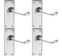 4x PAIR Victorian Scroll Lever on Short Latch Backplate 118 x 43mm Chrome