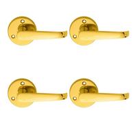 4x PAIR Victorian Straight Shaped Lever on 59mm Round Rose Polished Brass Handle