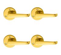 4x PAIR Victorian Straight Shaped Lever on 59mm Round Rose Polished Brass Handle