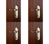 4x PAIR Victorian Upturned Handle on Latch Backplate 168 x 47mm Polished Brass