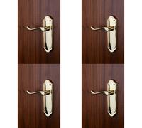 4x PAIR Victorian Upturned Handle on Latch Backplate 168 x 47mm Polished Brass