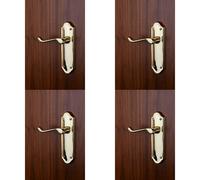 4x PAIR Victorian Upturned Handle on Latch Backplate 168 x 47mm Polished Brass Loops Metallics One Size