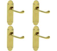 4x PAIR Victorian Upturned Handle on Latch Backplate 170 x 42mm Polished Brass