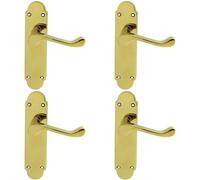 4x PAIR Victorian Upturned Handle on Latch Backplate 170 x 42mm Polished Brass Loops Metallics One Size