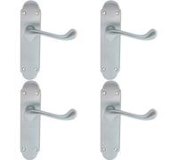 4x PAIR Victorian Upturned Handle on Latch Backplate 170 x 42mm Satin Chrome