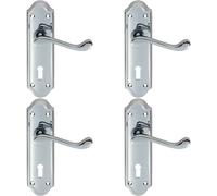 4x PAIR Victorian Upturned Handle on Lock Backplate 168 x 47mm Polished Chrome