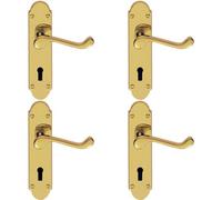 4x PAIR Victorian Upturned Handle on Lock Backplate 170 x 42mm Polished Brass