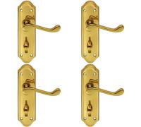 4x PAIR Victorian Upturned Lever on Bathroom Backplate 168 x 47mm Polished Brass