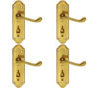 4x PAIR Victorian Upturned Lever on Bathroom Backplate 168 x 47mm Polished Brass