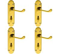 4x PAIR Victorian Upturned Lever on Bathroom Backplate 170 x 42mm Brass